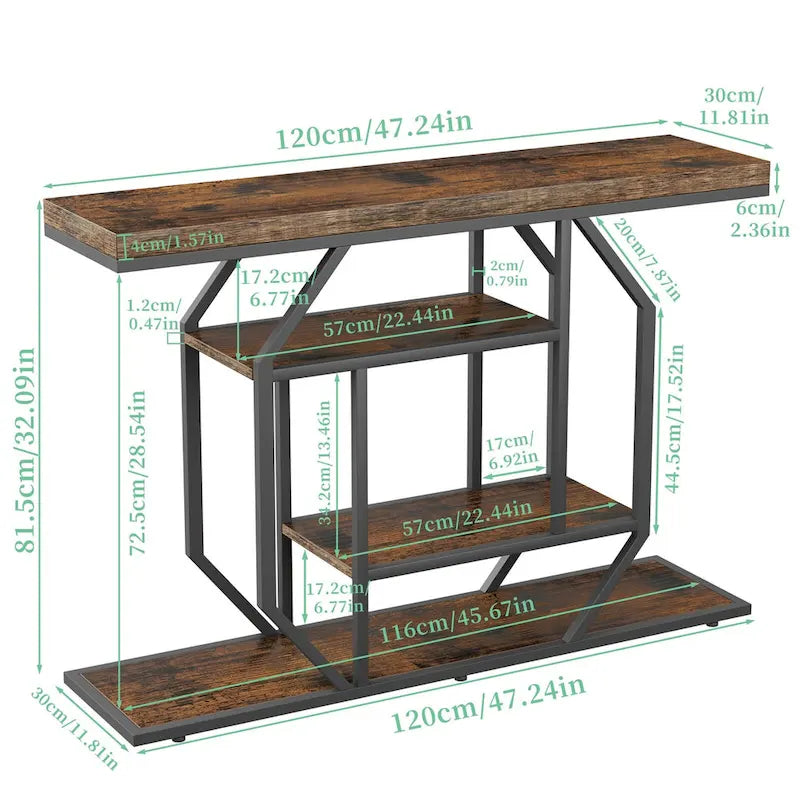 47.24 Rustic Long Console Entry Table Sofa Storage Table Behind Couch with 4 Tier Shelves-8