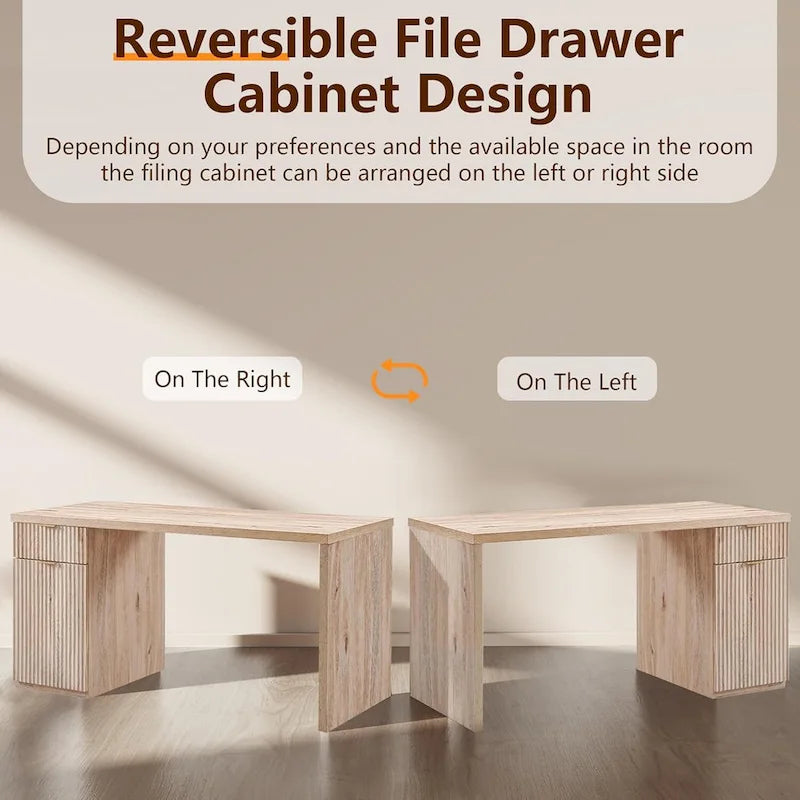 60 Modern Executive Desk, Wood Home Office Desk, Fluted Computer Desk-5