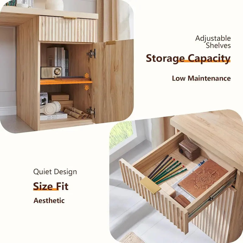 60 Modern Executive Desk, Wood Home Office Desk, Fluted Computer Desk-6