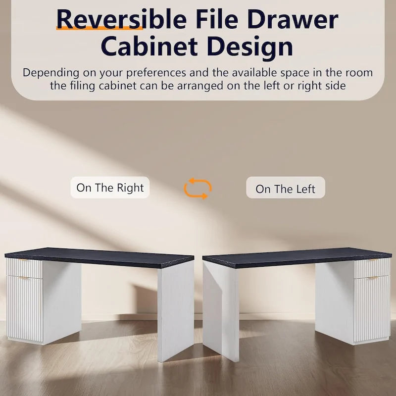 60 Modern Executive Desk, Wood Home Office Desk, Fluted Computer Desk-11