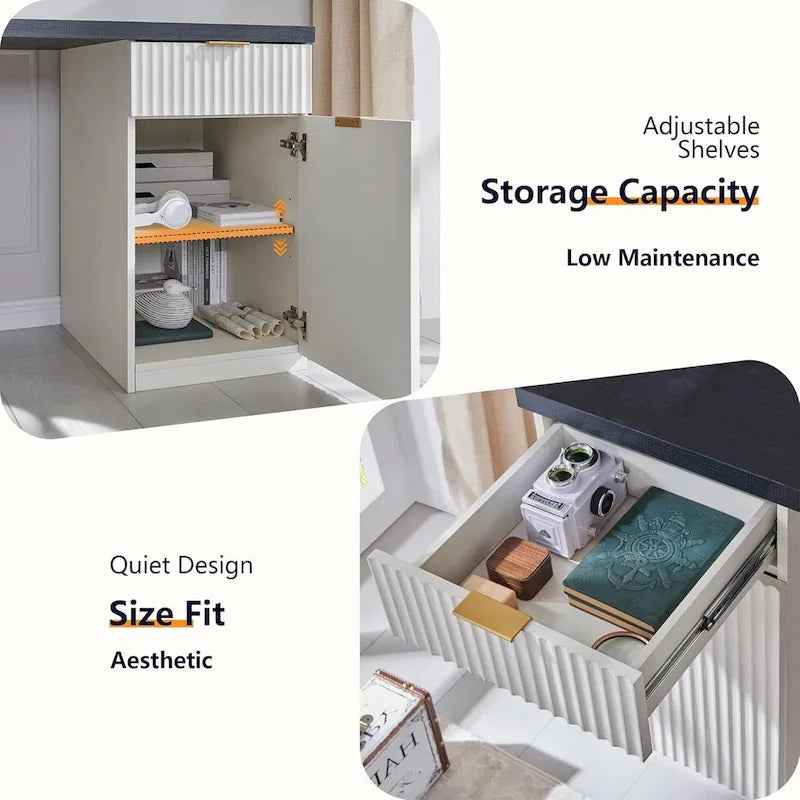 60 Modern Executive Desk, Wood Home Office Desk, Fluted Computer Desk-12