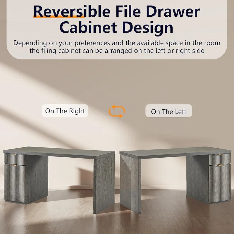 60 Modern Executive Desk, Wood Home Office Desk, Fluted Computer Desk-17