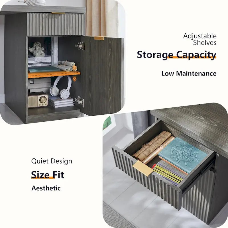 60 Modern Executive Desk, Wood Home Office Desk, Fluted Computer Desk-18