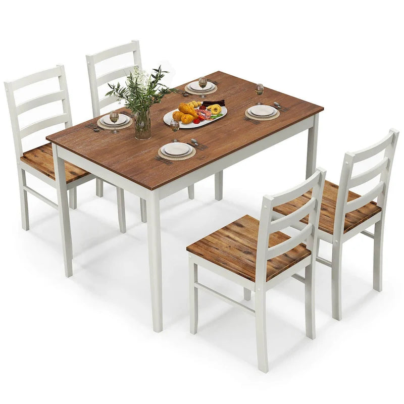 Costway 5-Piece Dining Set Solid Wood Kitchen Furniture with-2