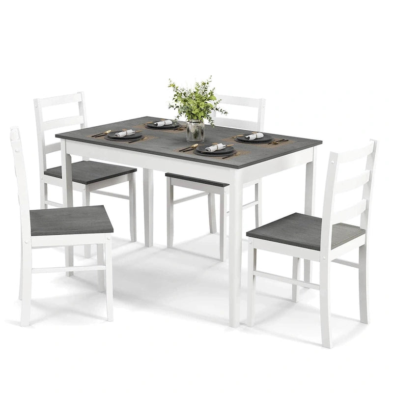 Costway 5-Piece Dining Set Solid Wood Kitchen Furniture with-3