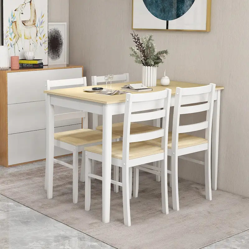 Costway 5-Piece Dining Set Solid Wood Kitchen Furniture with-4