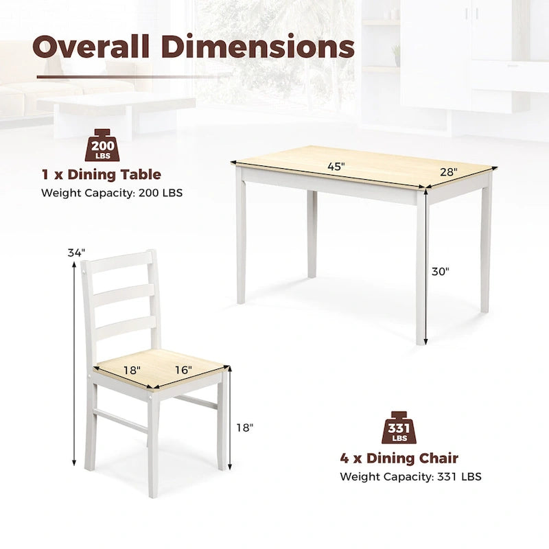 Costway 5-Piece Dining Set Solid Wood Kitchen Furniture with-5