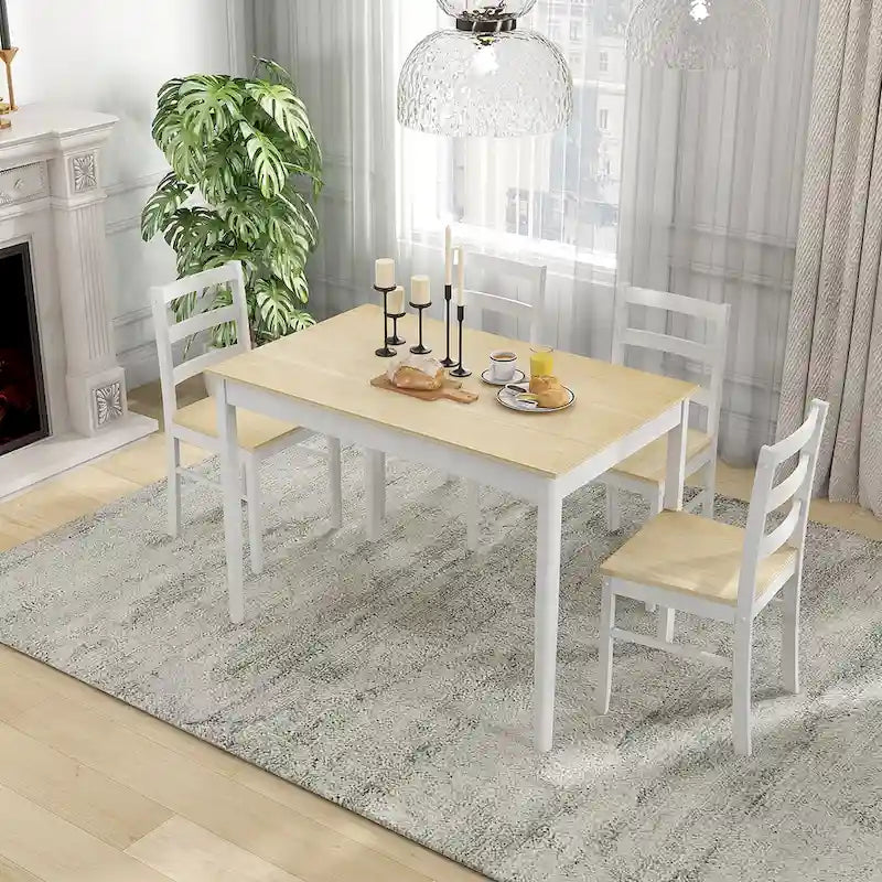 Costway 5-Piece Dining Set Solid Wood Kitchen Furniture with-6