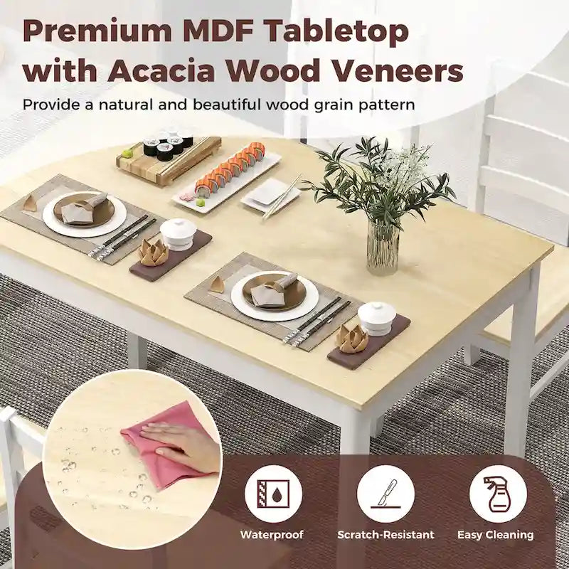 Costway 5-Piece Dining Set Solid Wood Kitchen Furniture with-7