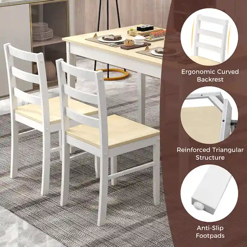 Costway 5-Piece Dining Set Solid Wood Kitchen Furniture with-8