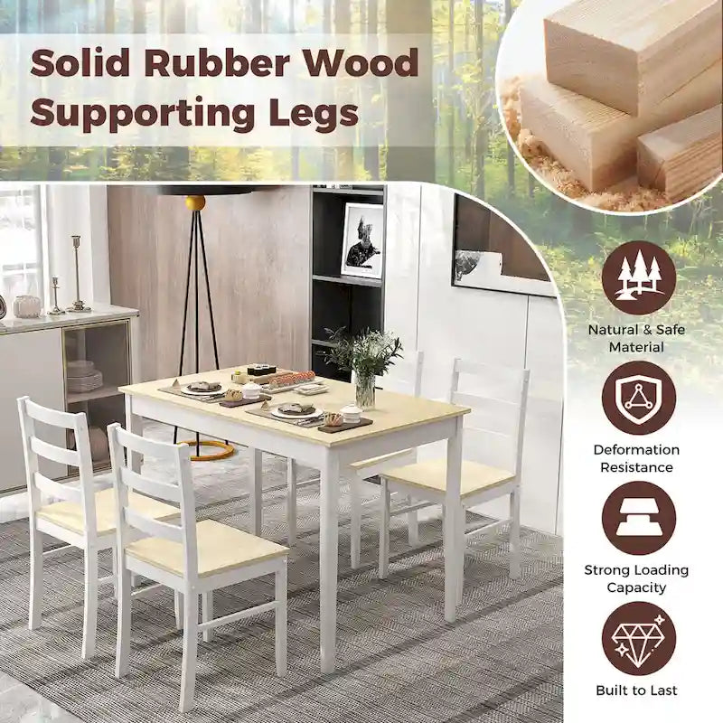 Costway 5-Piece Dining Set Solid Wood Kitchen Furniture with-9