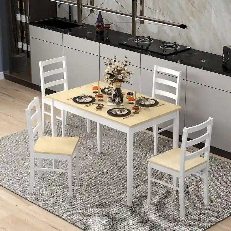 Costway 5-Piece Dining Set Solid Wood Kitchen Furniture with-10