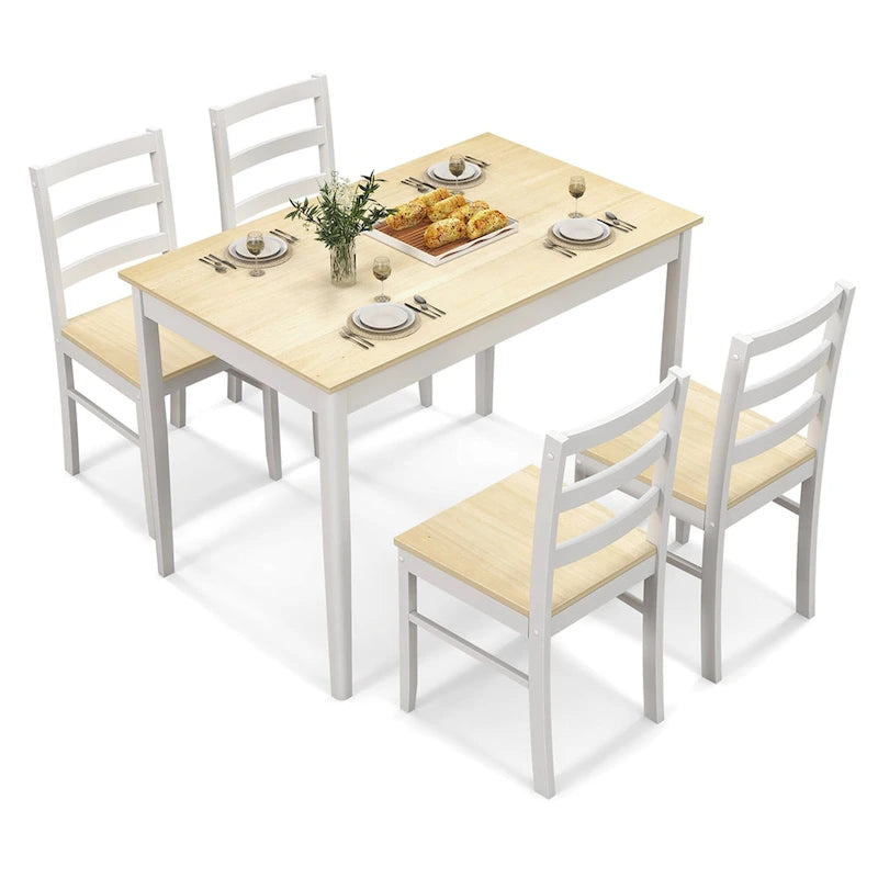 Costway 5-Piece Dining Set Solid Wood Kitchen Furniture with-12