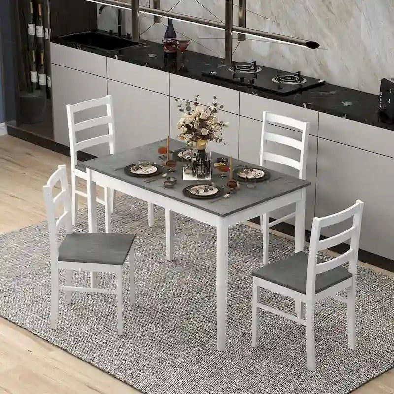 Costway 5-Piece Dining Set Solid Wood Kitchen Furniture with-15