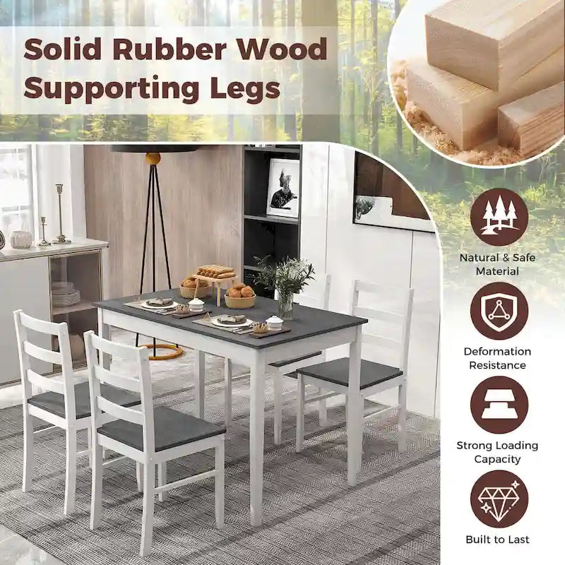 Costway 5-Piece Dining Set Solid Wood Kitchen Furniture with-17