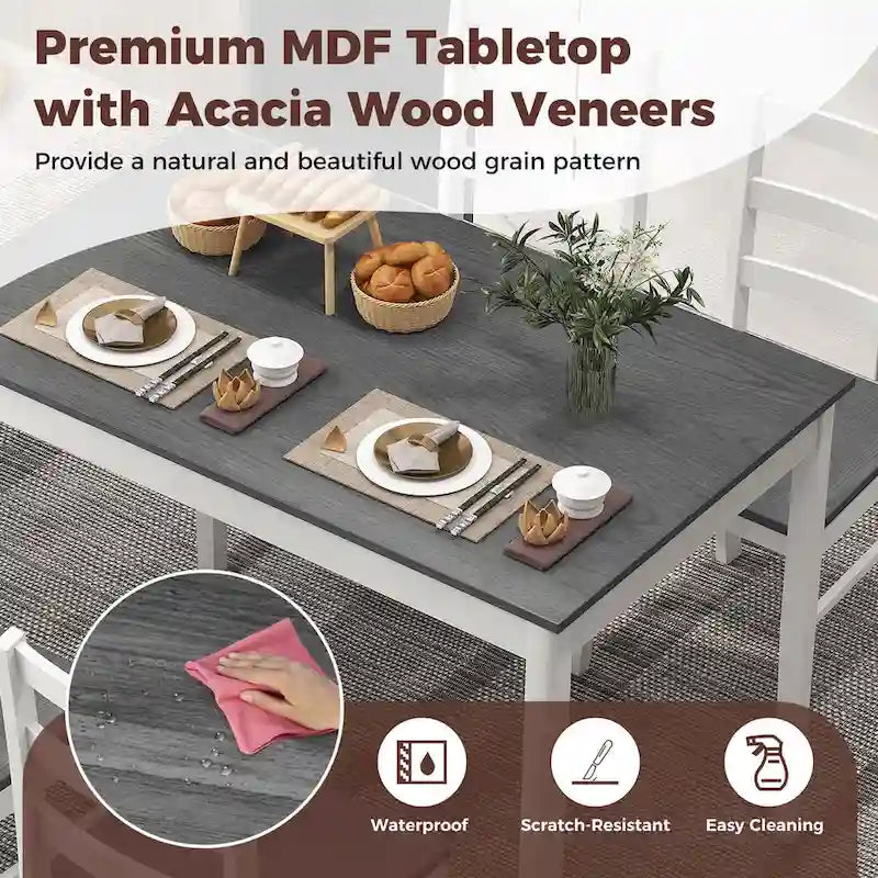 Costway 5-Piece Dining Set Solid Wood Kitchen Furniture with-18