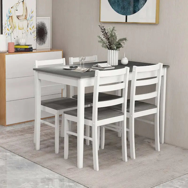 Costway 5-Piece Dining Set Solid Wood Kitchen Furniture with-19