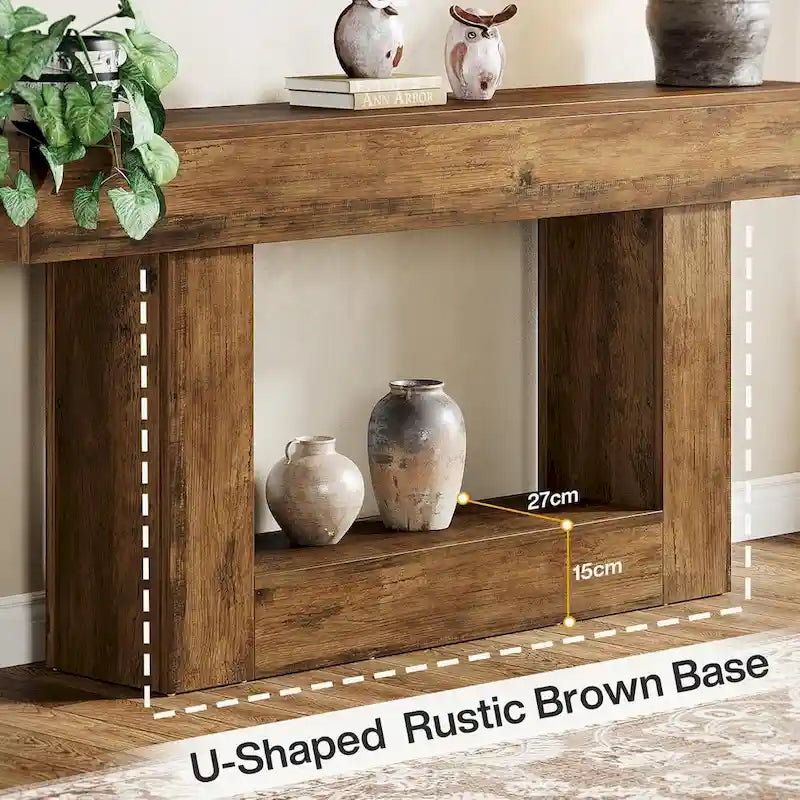 63 Inches Brown and Gray Narrow Long Wood Console Table for Entryway-7