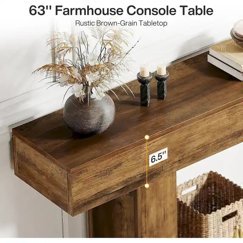 63 Inches Brown and Gray Narrow Long Wood Console Table for Entryway-8