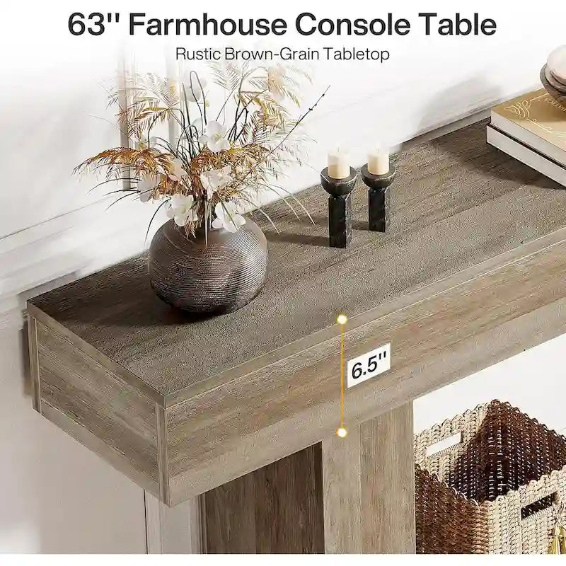 63 Inches Brown and Gray Narrow Long Wood Console Table for Entryway-18