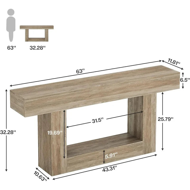 63 Inches Brown and Gray Narrow Long Wood Console Table for Entryway-19