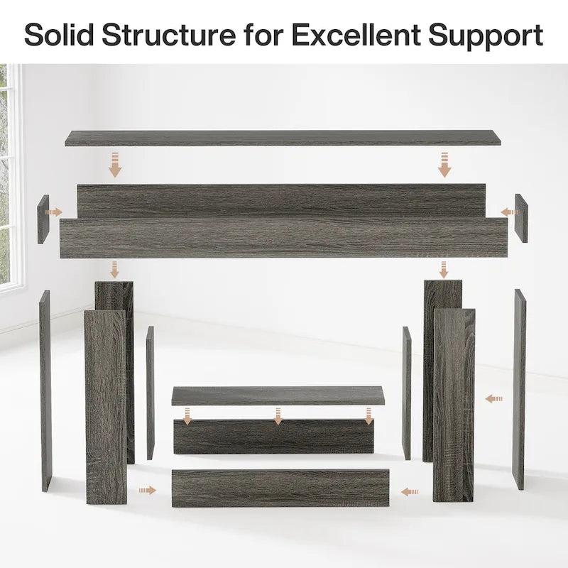 63 Inches Brown and Gray Narrow Long Wood Console Table for Entryway-26