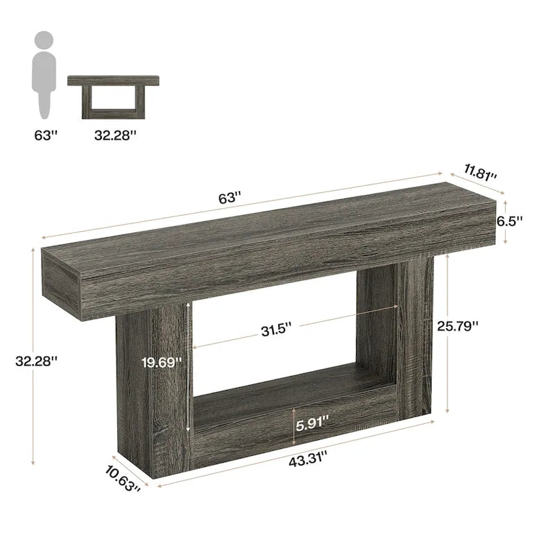 63 Inches Brown and Gray Narrow Long Wood Console Table for Entryway-27