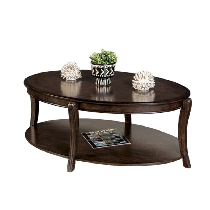 Orio Coffee Table with Open Shelves, 49 Inch Oval Top, Brown Wood-2