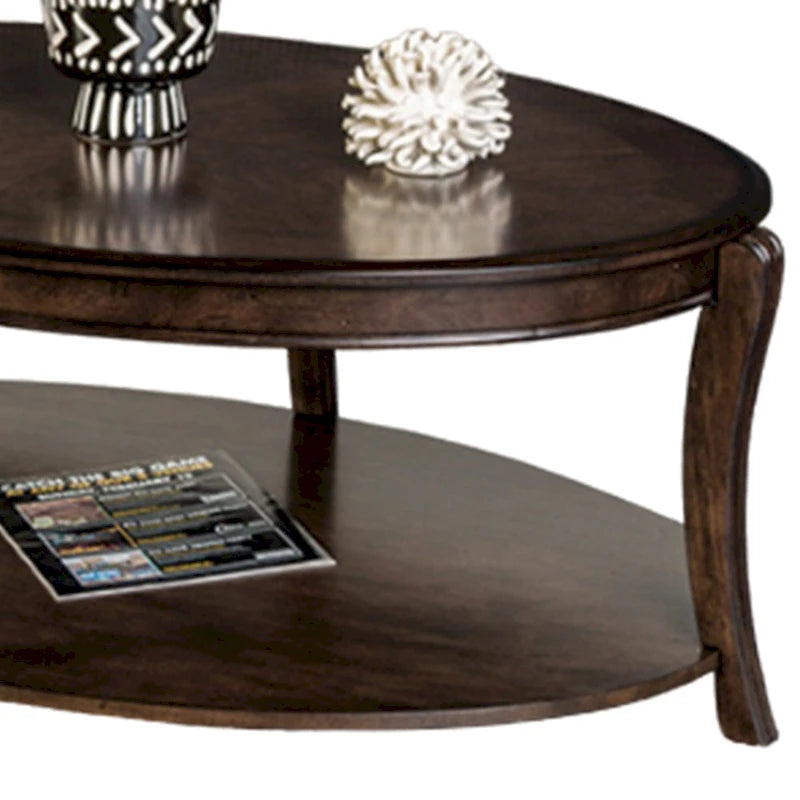 Orio Coffee Table with Open Shelves, 49 Inch Oval Top, Brown Wood-3