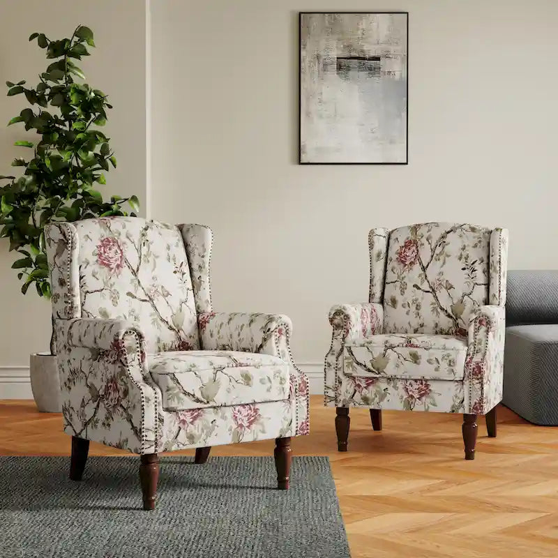 Set of 2 Patterned Upholstered Accent Chair for Living Room-45