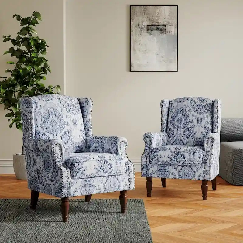 Set of 2 Patterned Upholstered Accent Chair for Living Room-2