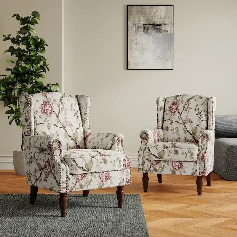 Set of 2 Patterned Upholstered Accent Chair for Living Room-3