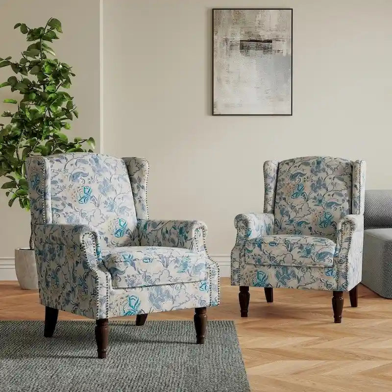 Set of 2 Patterned Upholstered Accent Chair for Living Room-4
