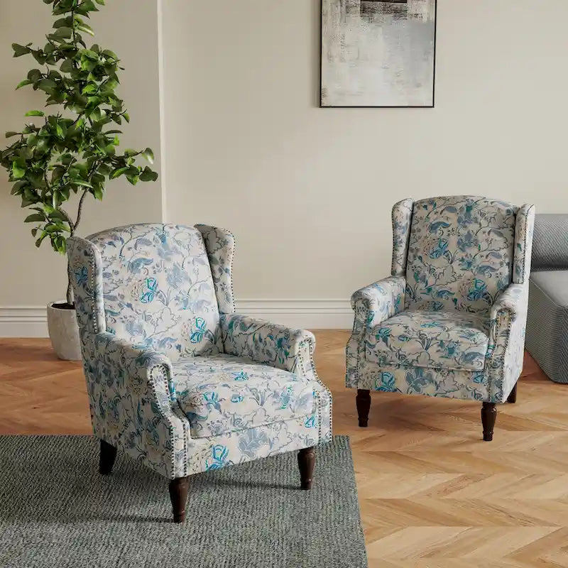 Set of 2 Patterned Upholstered Accent Chair for Living Room-8