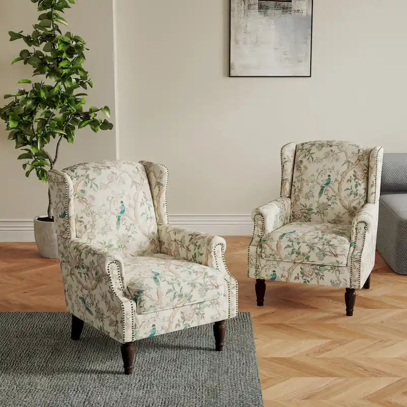 Set of 2 Patterned Upholstered Accent Chair for Living Room-34
