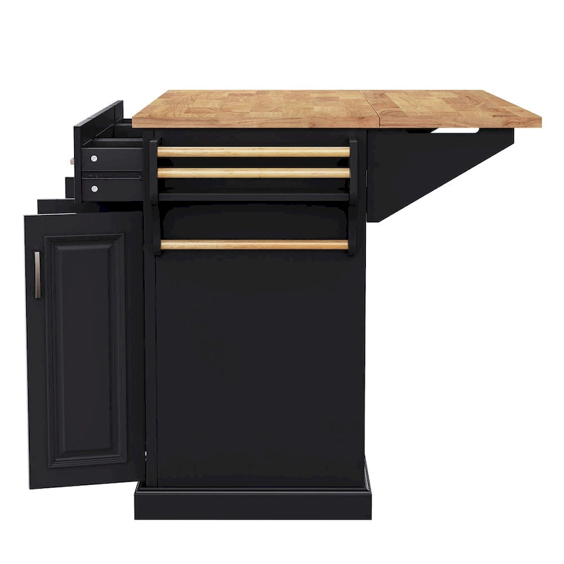54 Large Kitchen Island with Rubber Wood Drop Leaf, Embossed Texture Rolling Kitchen Cart on 4 Wheels with 4 Doors & 3 Drawers-16