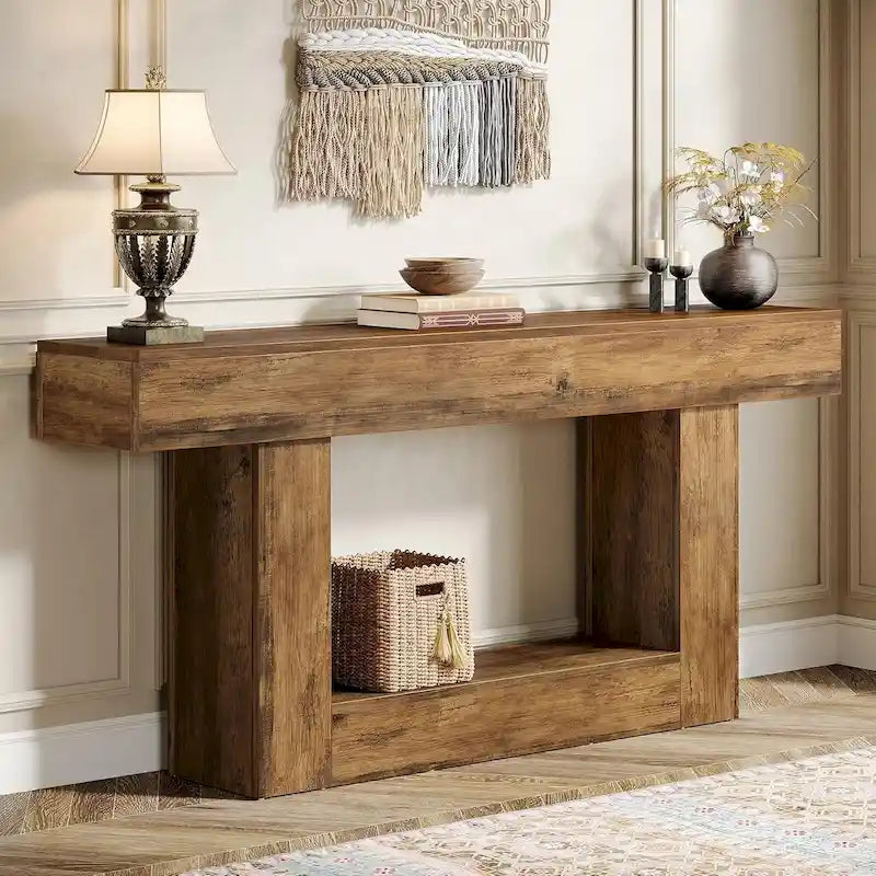Farmhouse 2-Tier Entryway Table for Living Room, Hallway, Foyer-30