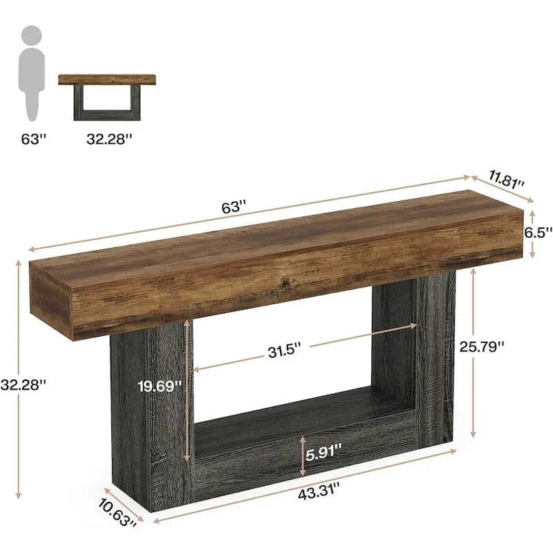Farmhouse 2-Tier Entryway Table for Living Room, Hallway, Foyer