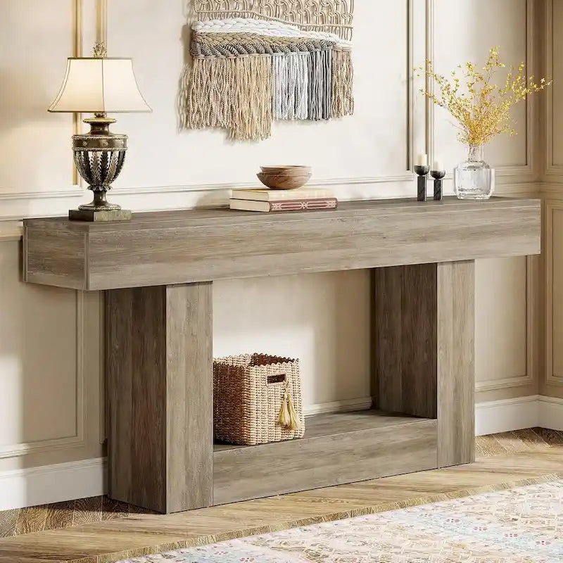 Farmhouse 2-Tier Entryway Table for Living Room, Hallway, Foyer-8