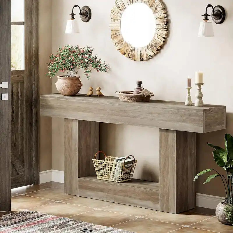 Farmhouse 2-Tier Entryway Table for Living Room, Hallway, Foyer-10