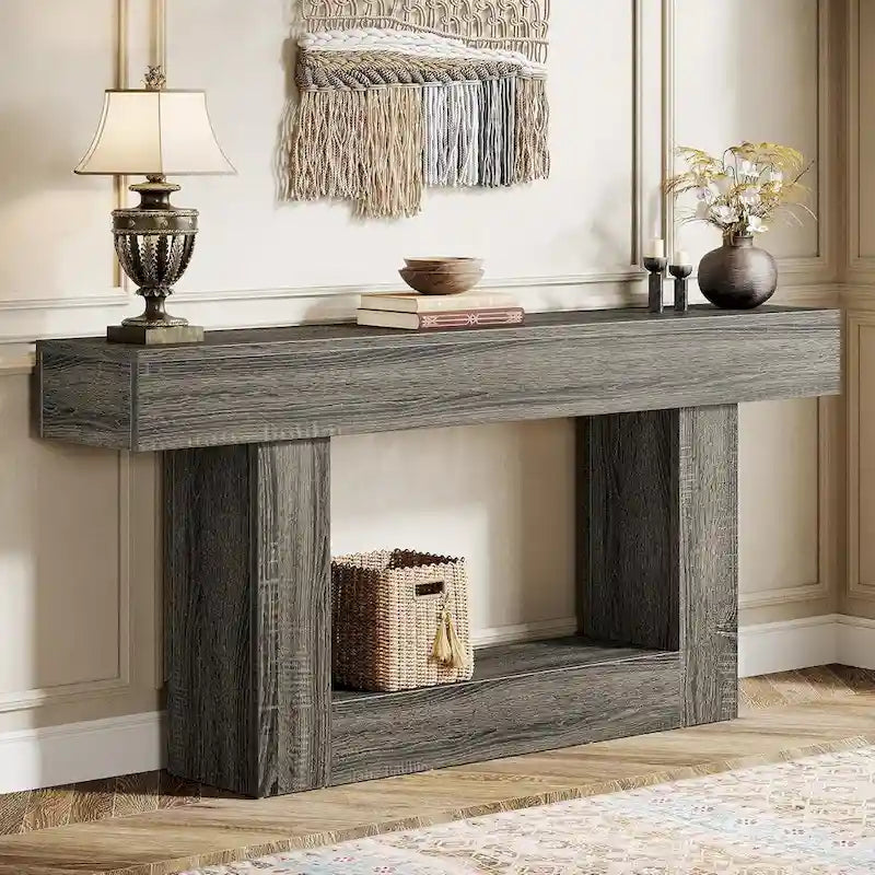 Farmhouse 2-Tier Entryway Table for Living Room, Hallway, Foyer-15