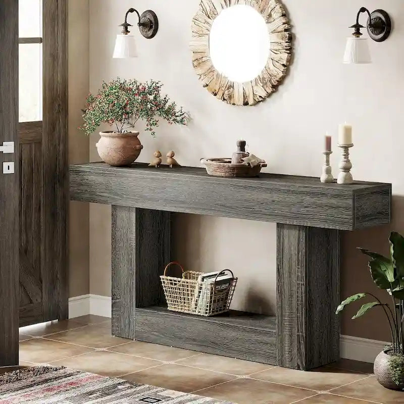 Farmhouse 2-Tier Entryway Table for Living Room, Hallway, Foyer-17