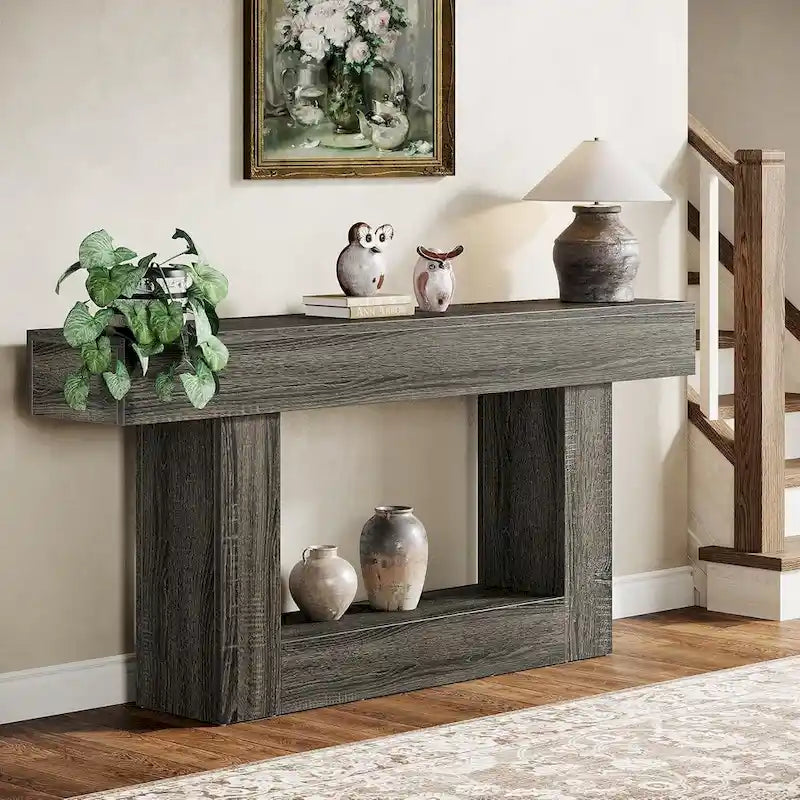 Farmhouse 2-Tier Entryway Table for Living Room, Hallway, Foyer-18