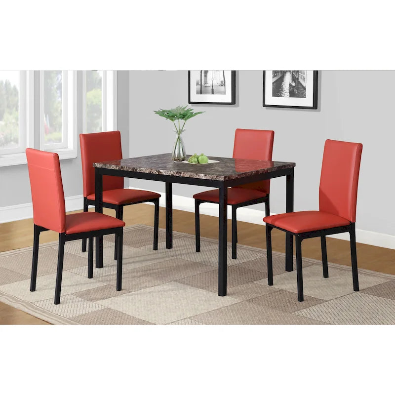 Modern 5-Piece Dining Set with Rectangular Table & 4 High Back Chairs-22