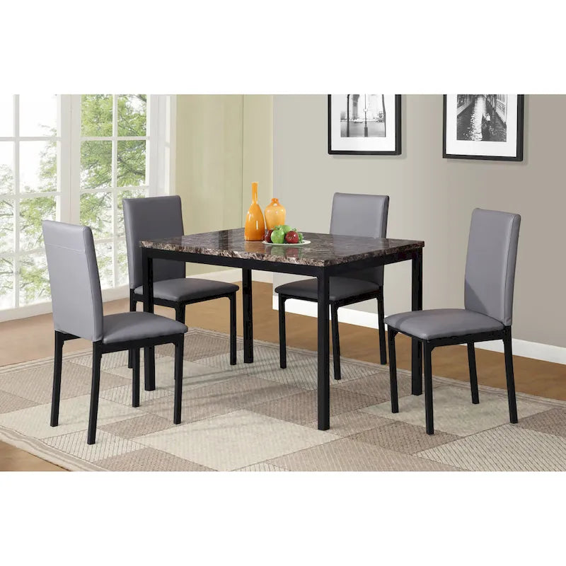 Modern 5-Piece Dining Set with Rectangular Table & 4 High Back Chairs-13