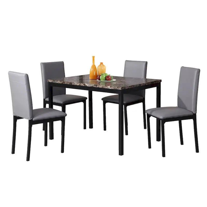 Modern 5-Piece Dining Set with Rectangular Table & 4 High Back Chairs-14