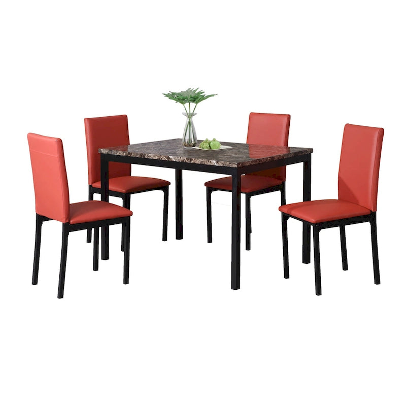 Modern 5-Piece Dining Set with Rectangular Table & 4 High Back Chairs-18