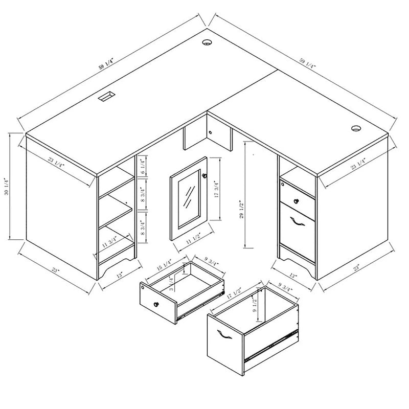 L-Shaped Computer Desk with Storage, Dark Grey/White Oak, Home Office-5