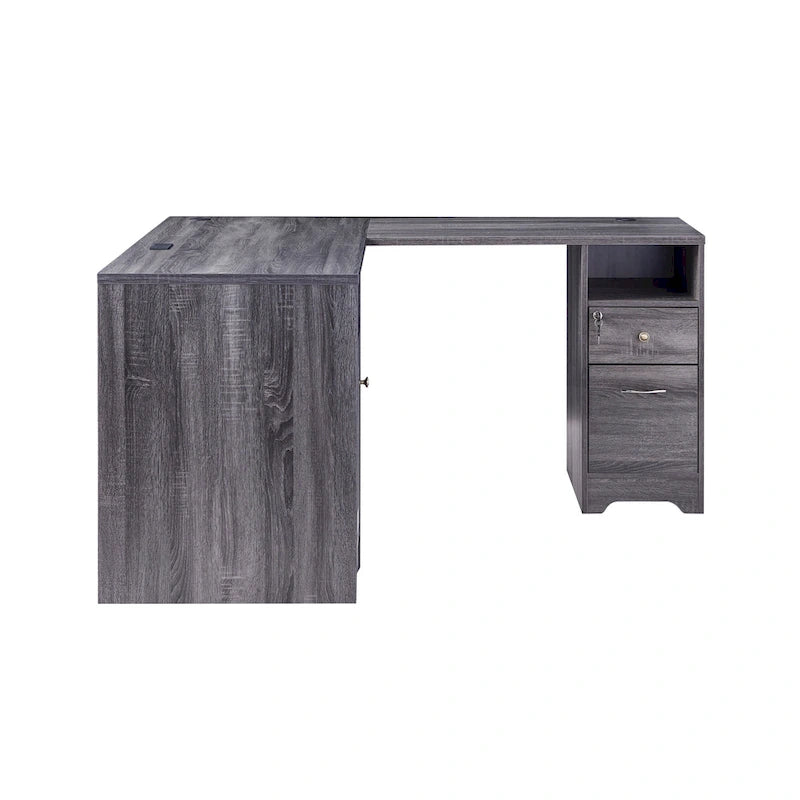 L-Shaped Computer Desk with Storage, Dark Grey/White Oak, Home Office-11