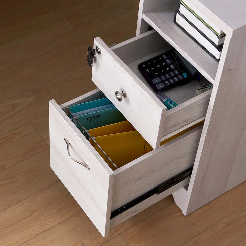 L-Shaped Computer Desk with Storage, Dark Grey/White Oak, Home Office-15